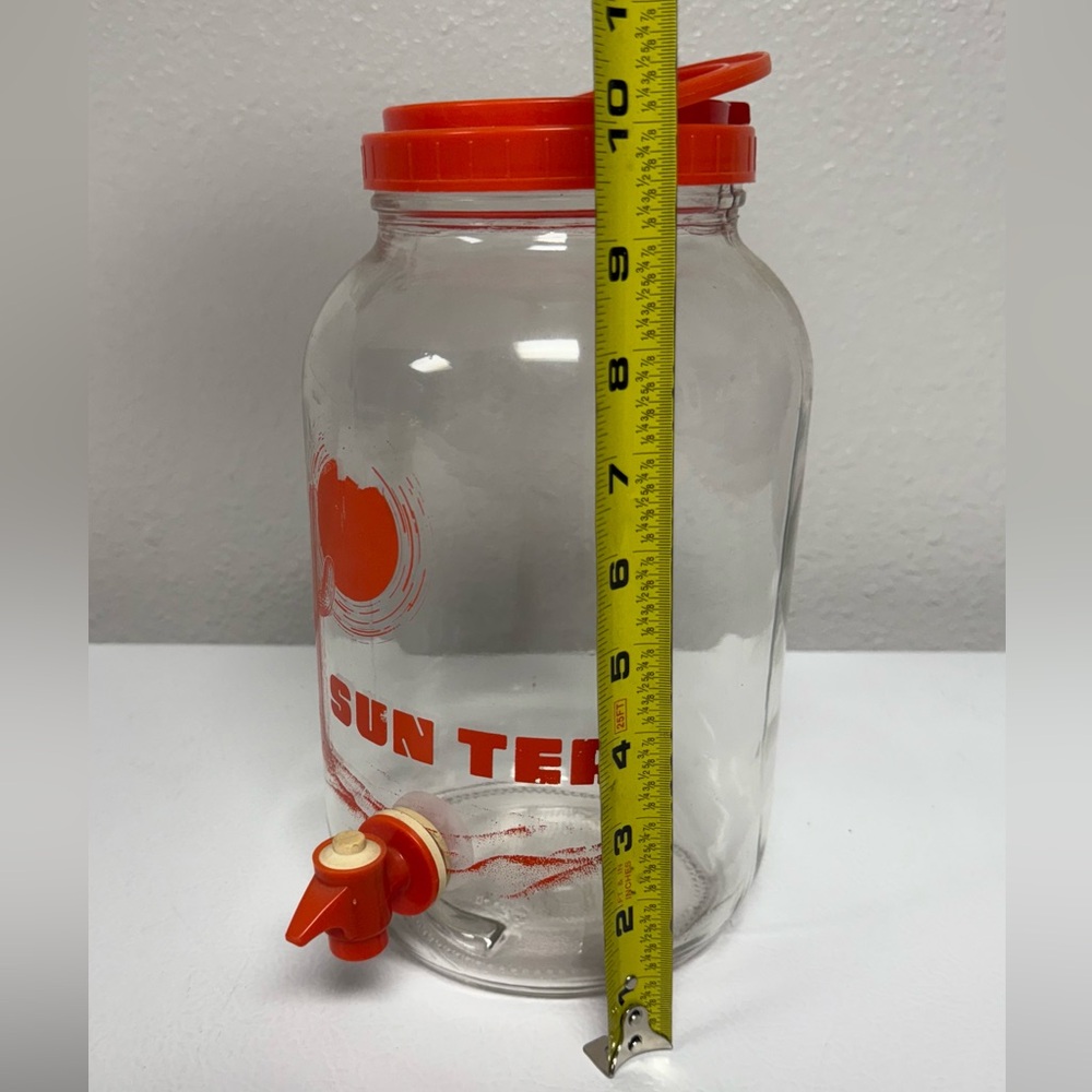 Vintage Sun Tea Glass Jar Pitcher Spout Red Orange Cactus Southwest Retro Gallon - Picture 6 of 7